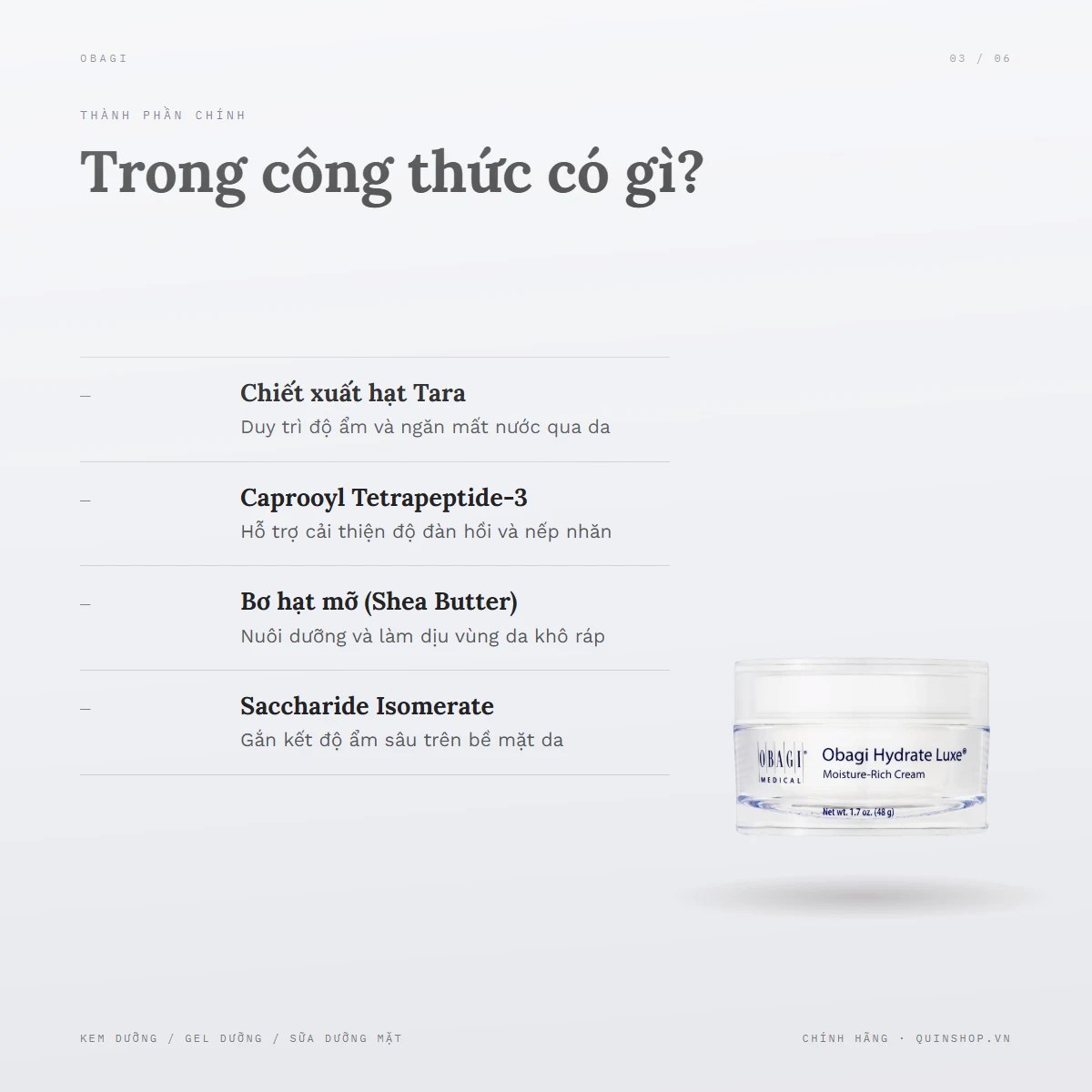 Kem Dưỡng Obagi Medical Hydrate Luxe Ultra Moisture-Rich Cream — Bảng thành phần có gì đáng chú ý?