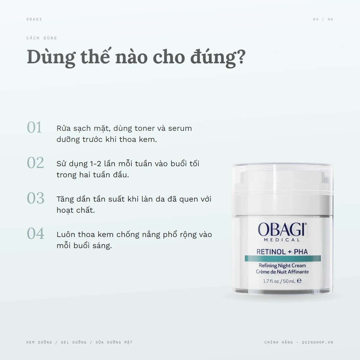 Kem Dưỡng Obagi Medical Retinol + PHA Refining Night Cream — Dùng vào buổi nào và bao lâu một lần?