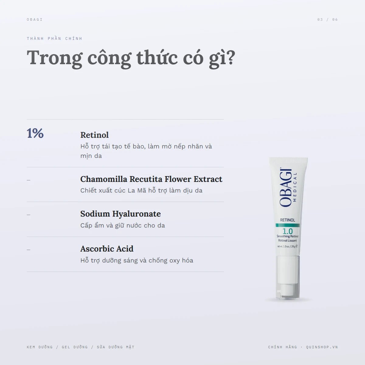 Kem Obagi Medical Retinol 1.0 Cream — Bảng thành phần có gì đáng chú ý?