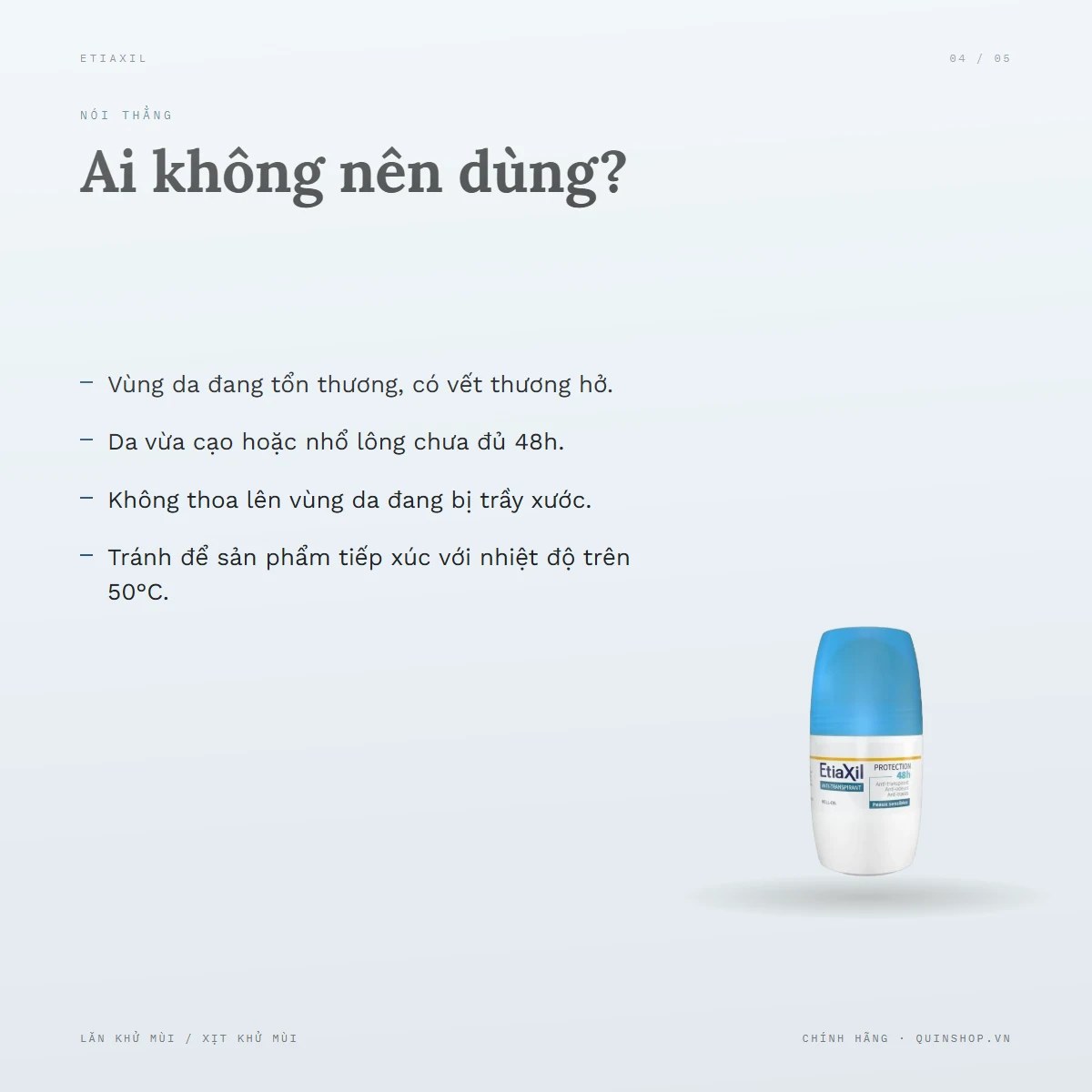 Lăn Khử Mùi Etiaxil Anti-Transpirant Protection 48h Peaux Sensibles Roll-on — Ai không nên dùng?