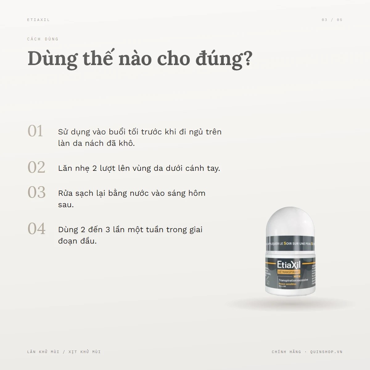 Lăn Khử Mùi Etiaxil Détranspirant Men Peaux Sensibles Roll-on — Dùng vào buổi nào và bao lâu một lần?
