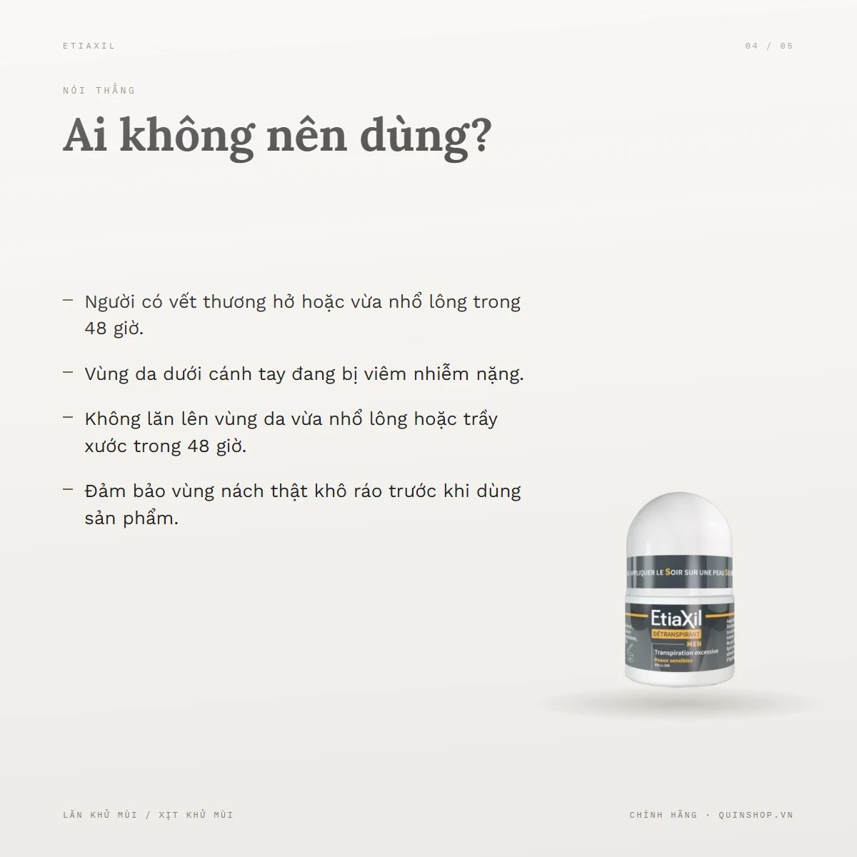 Lăn Khử Mùi Etiaxil Détranspirant Men Peaux Sensibles Roll-on — Ai không nên dùng?