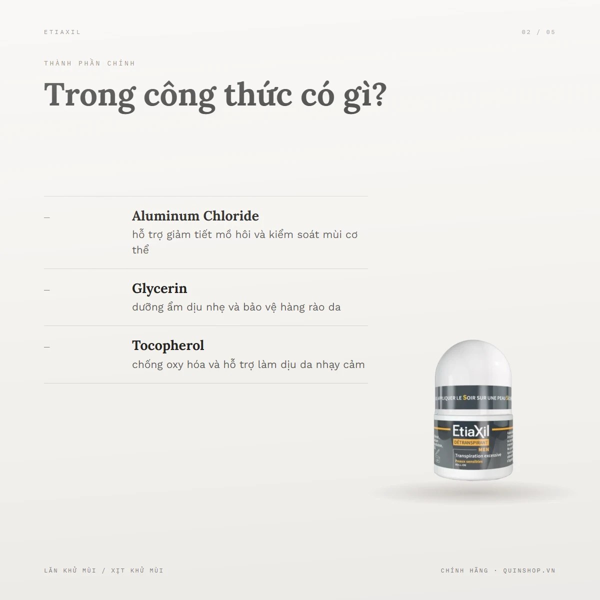 Lăn Khử Mùi Etiaxil Détranspirant Men Peaux Sensibles Roll-on — Bảng thành phần có gì đáng chú ý?