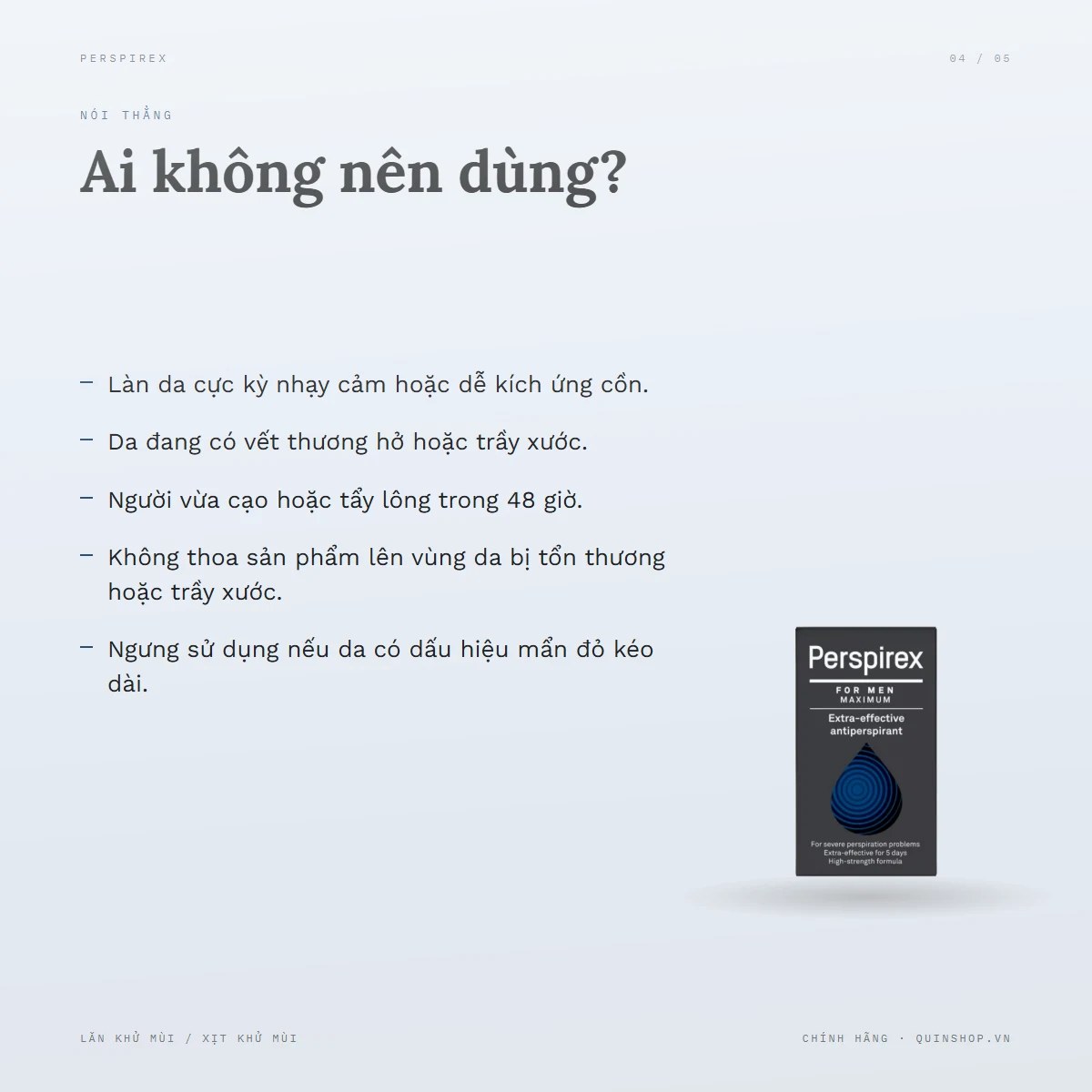 Lăn Khử Mùi Perspirex For Men Maximum (Đen) — Ai không nên dùng sản phẩm này?