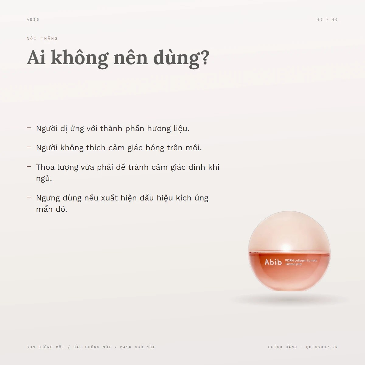 Mặt Nạ Ngủ Môi Abib PDRN Collagen Lip Mask Glazed Jelly — Ai không nên dùng hoặc cần lưu ý gì?