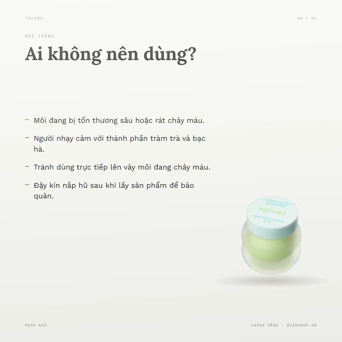 Mặt Nạ Ngủ Môi Tocobo Mint Cooling Lip Mask — Ai không nên dùng sản phẩm này?