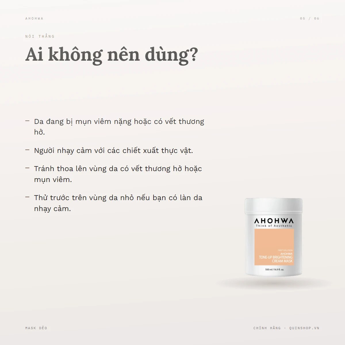 Mặt Nạ Ủ Trắng Ahohwa First Solution Tone-up Brightening Cream Mask — Ai không nên dùng?