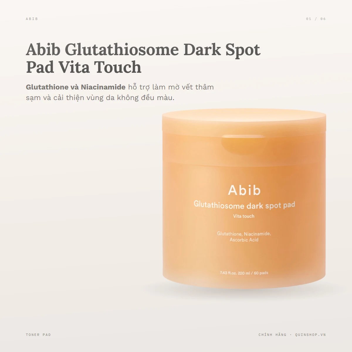 Miếng Bông Dưỡng Abib Glutathiosome Dark Spot Vita Touch Pad