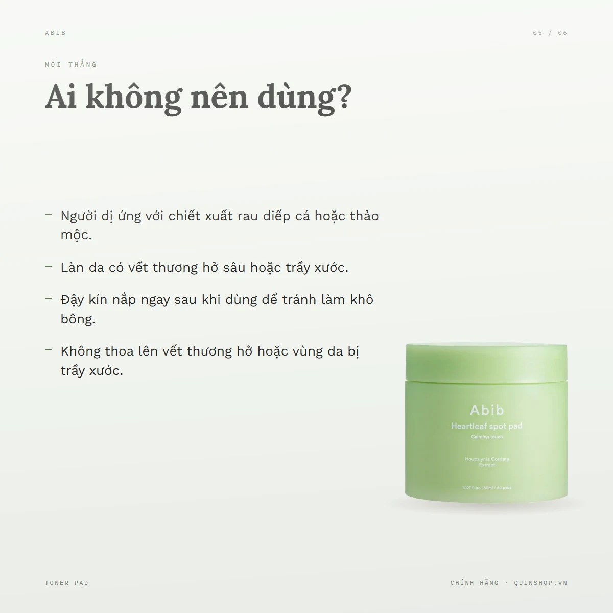 Miếng Bông Dưỡng Abib Heartleaf Spot Calming Pad — Ai không nên dùng?