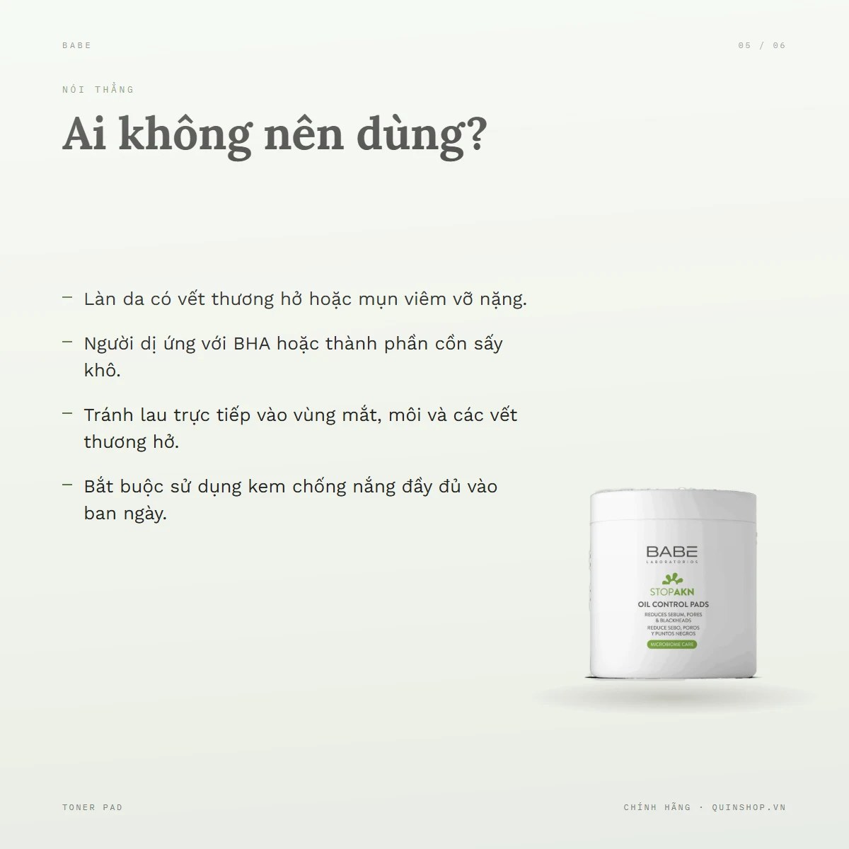 Miếng Bông Dưỡng Laboratorios Babe Stop Akn Oil Control Pads — Ai không nên dùng?