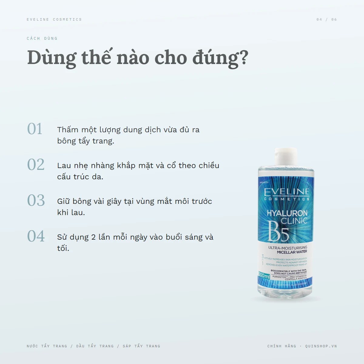 Nước Tẩy Trang Eveline Cosmetics Hyaluron Clinic B5 Ultra-Moisturising Micellar Water — Lưu ý khi sử dụng và bảo quản