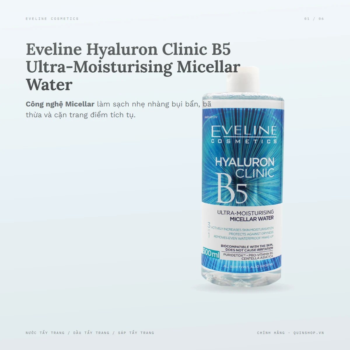 Nước Tẩy Trang Eveline Cosmetics Hyaluron Clinic B5 Ultra-Moisturising Micellar Water