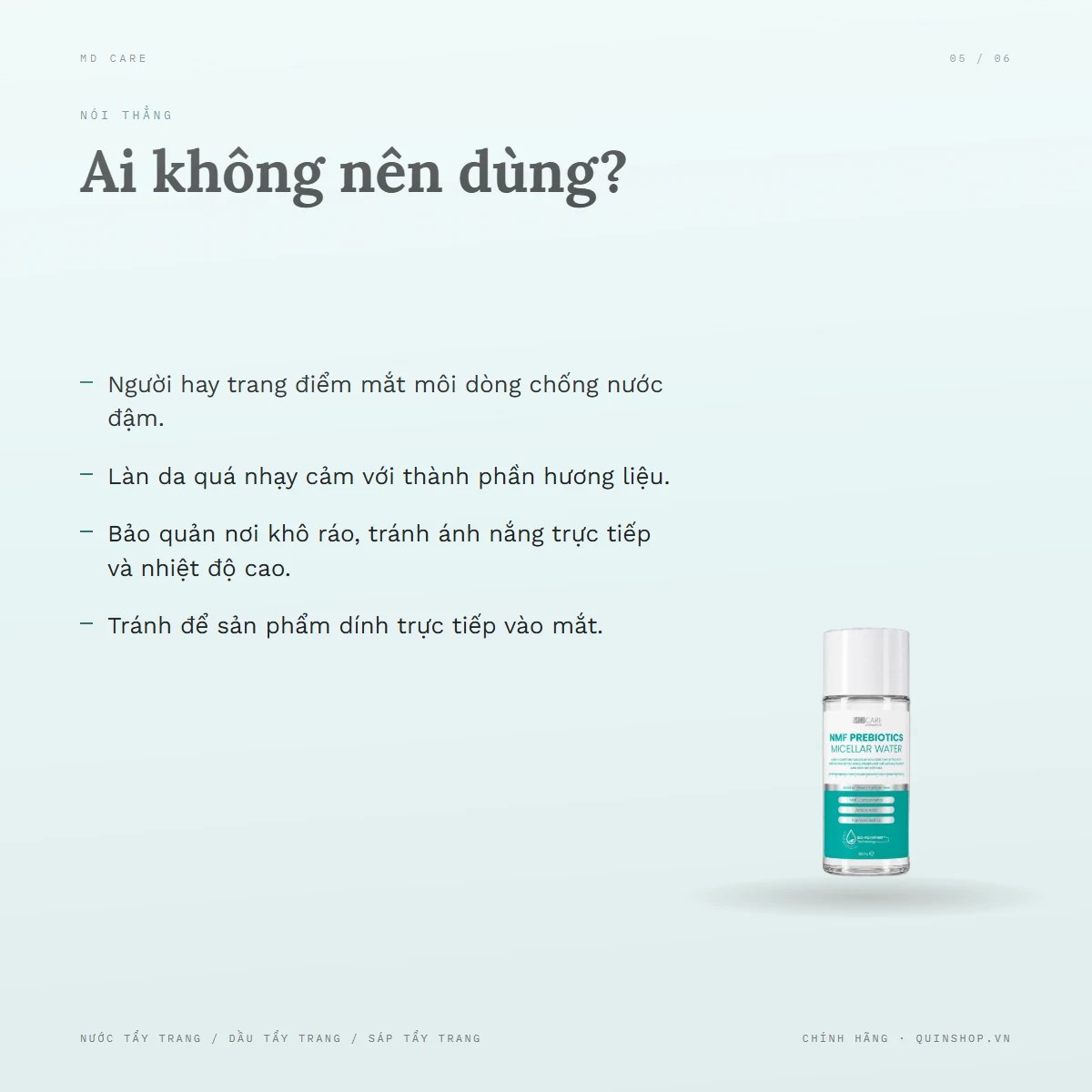 Nước Tẩy Trang MD Care NMF Prebiotics Micellar Water — Ai không nên dùng sản phẩm này?