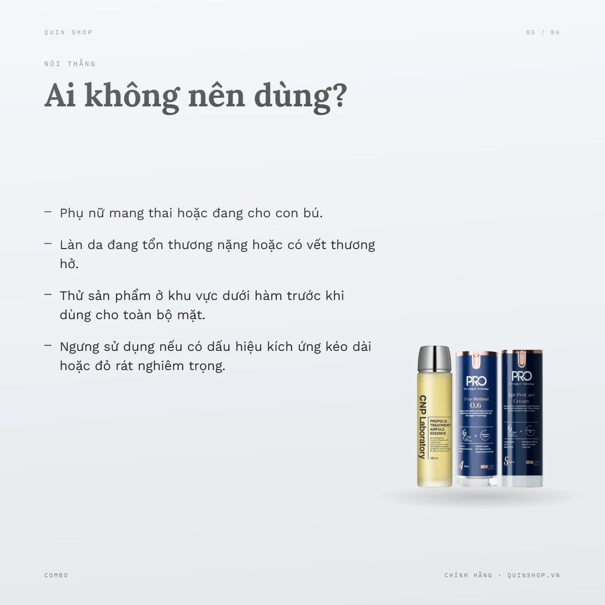 Nước Thần CNP + Combo MD Care Pro-Retinol 0.6 & Epi-ProCare Cream — Ai không nên dùng?