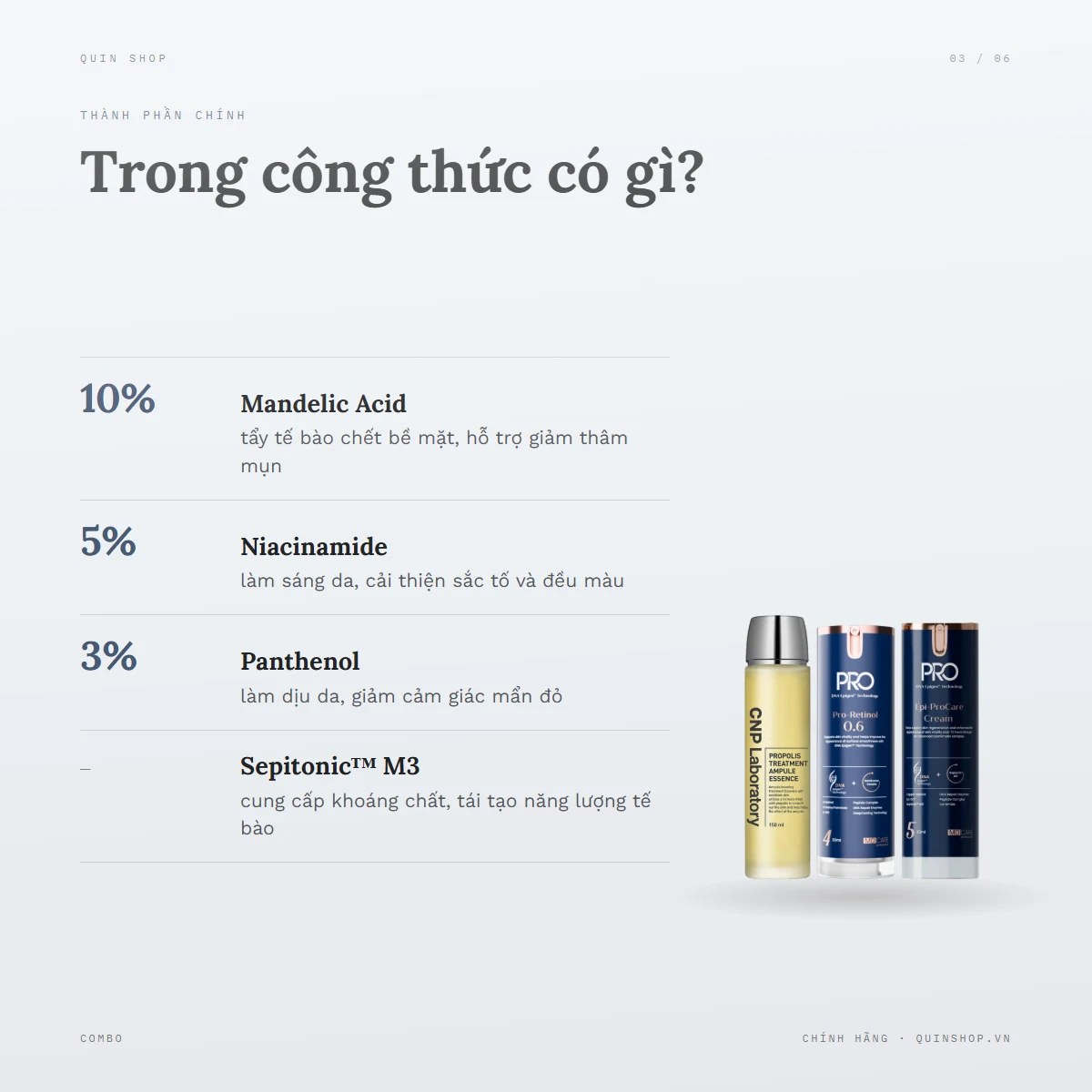 Nước Thần CNP + Combo MD Care Pro-Retinol 0.6 & Epi-ProCare Cream — Bảng thành phần có gì đáng chú ý?