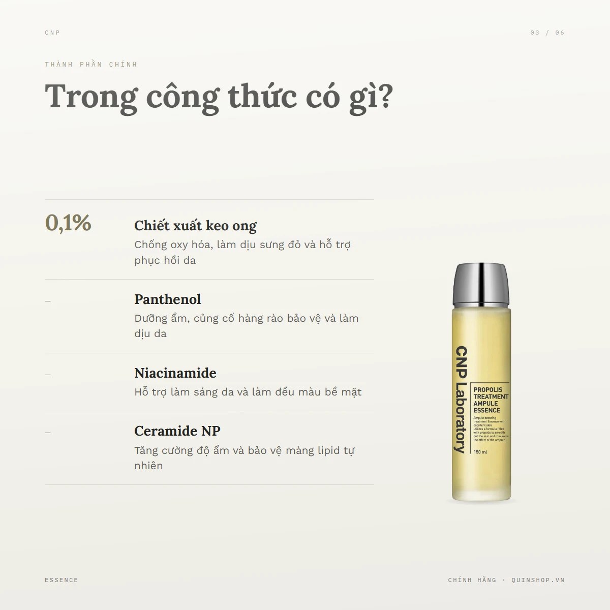 Nước Thần Dưỡng Da CNP Laboratory Propolis Treatment Ampule Essence — Bảng thành phần có gì đáng chú ý?