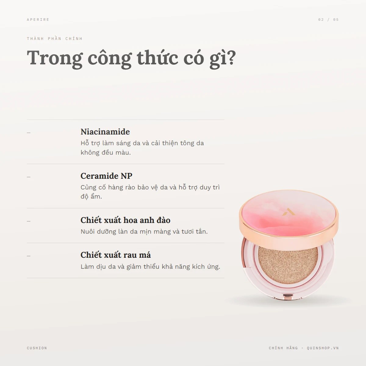 Phấn Nước Aperire Day Dream Cover Cushion — Bảng thành phần có gì đáng chú ý?