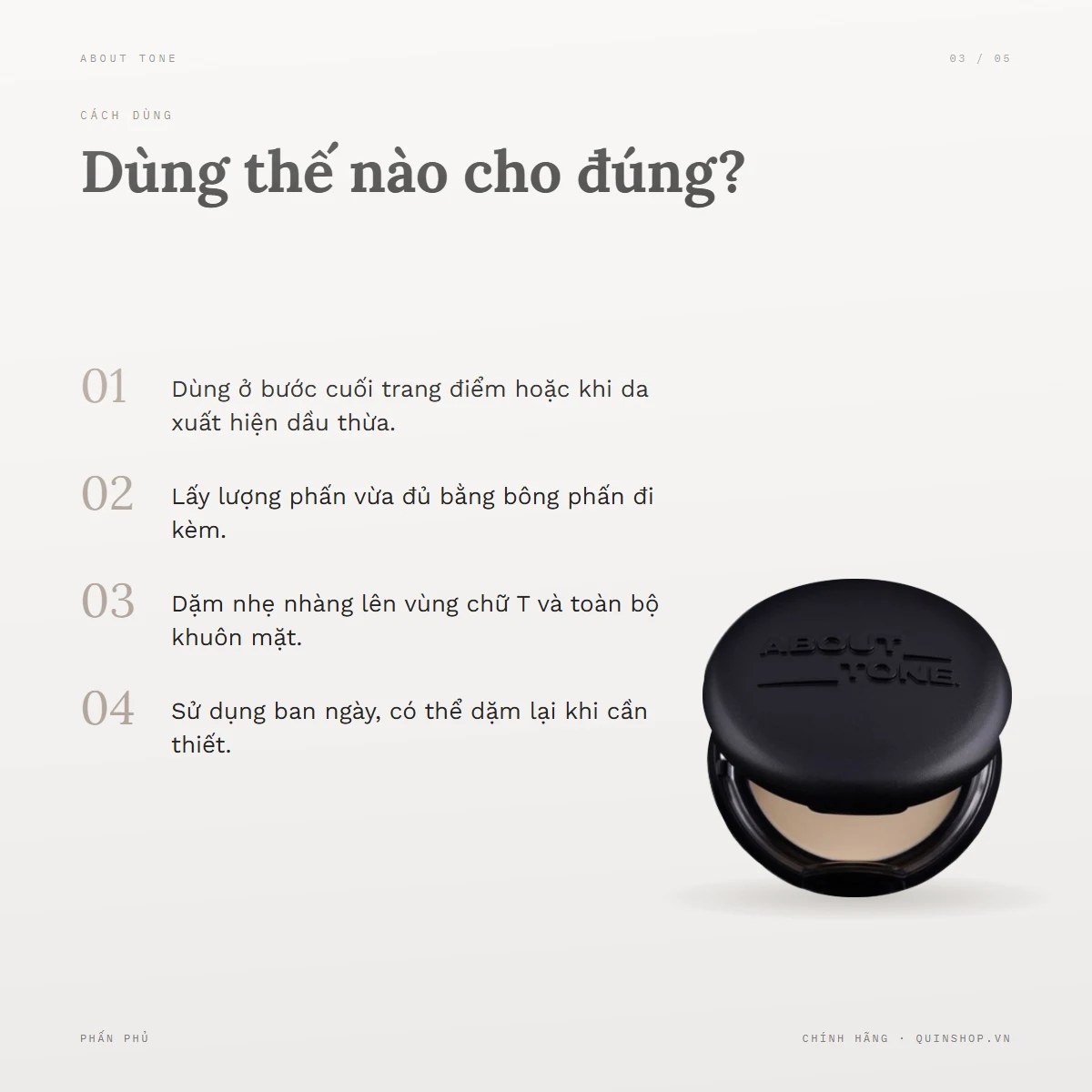 Phấn Phủ About Tone Blur Powder Pact — Dùng vào lúc nào và thao tác ra sao?