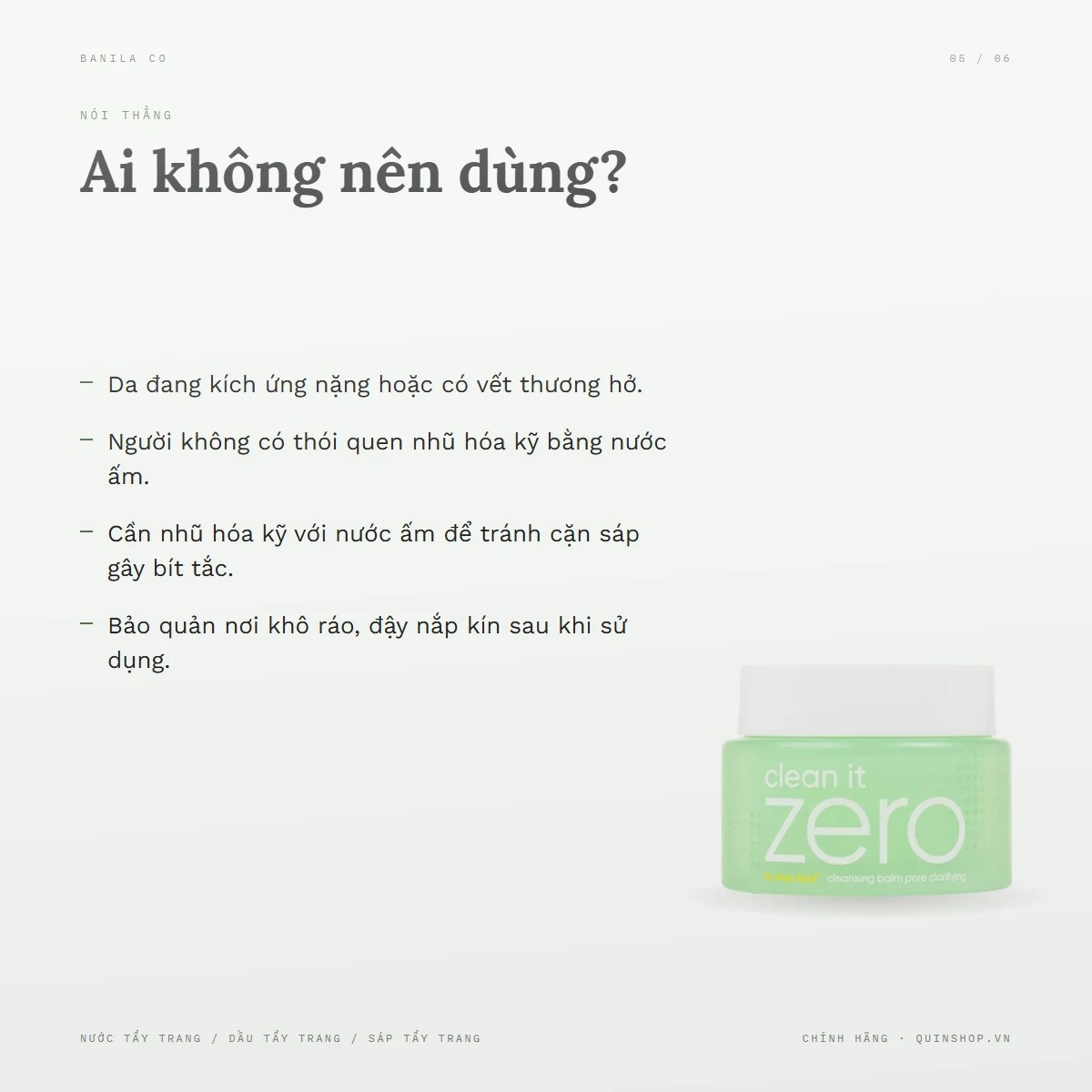 Sáp Tẩy Trang Banila Co Clean it Zero Pore Clarifying Cleansing Balm (Xanh Lá) — Ai không nên dùng sản phẩm này?