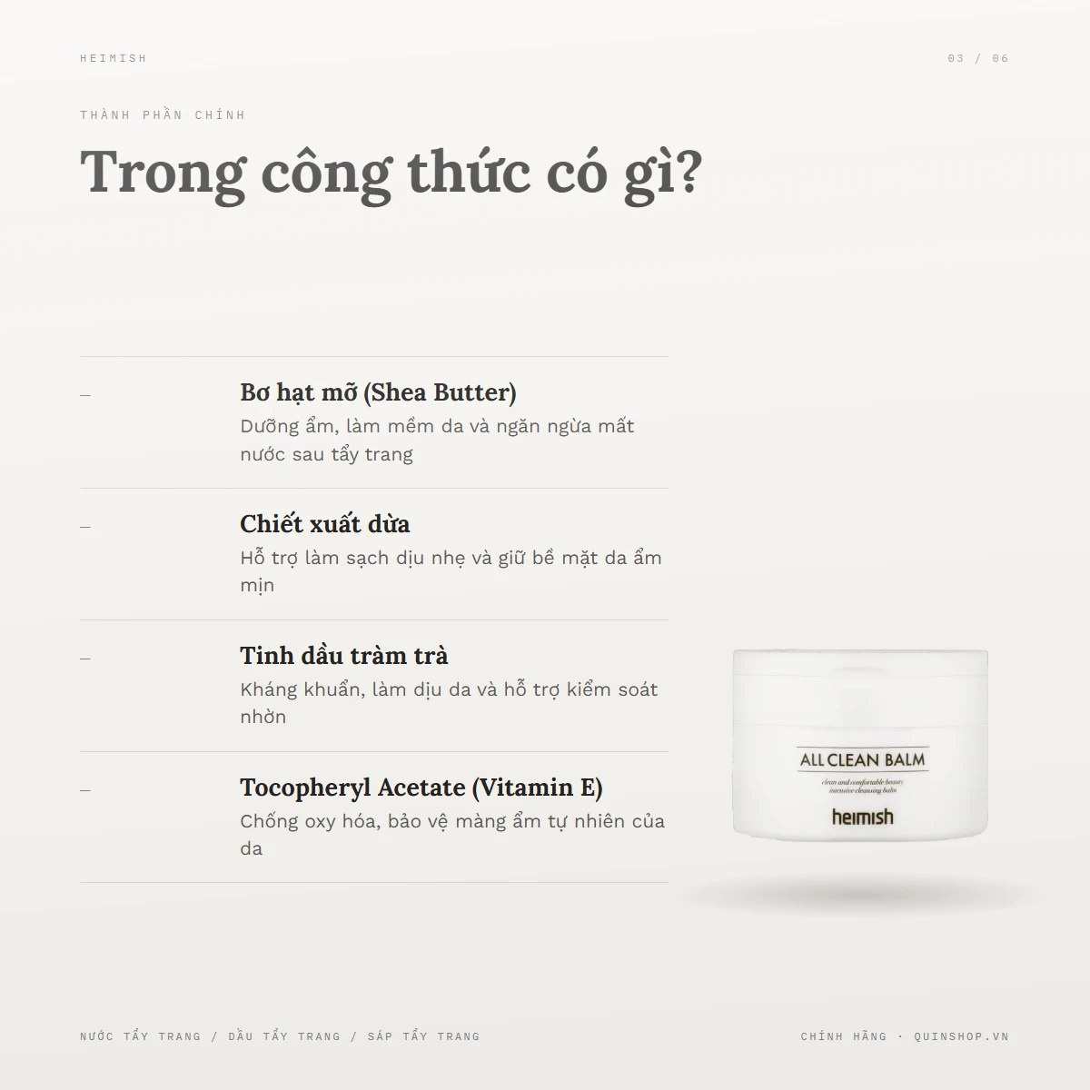 Sáp Tẩy Trang Heimish All Clean Balm — Bảng thành phần có gì đáng chú ý?