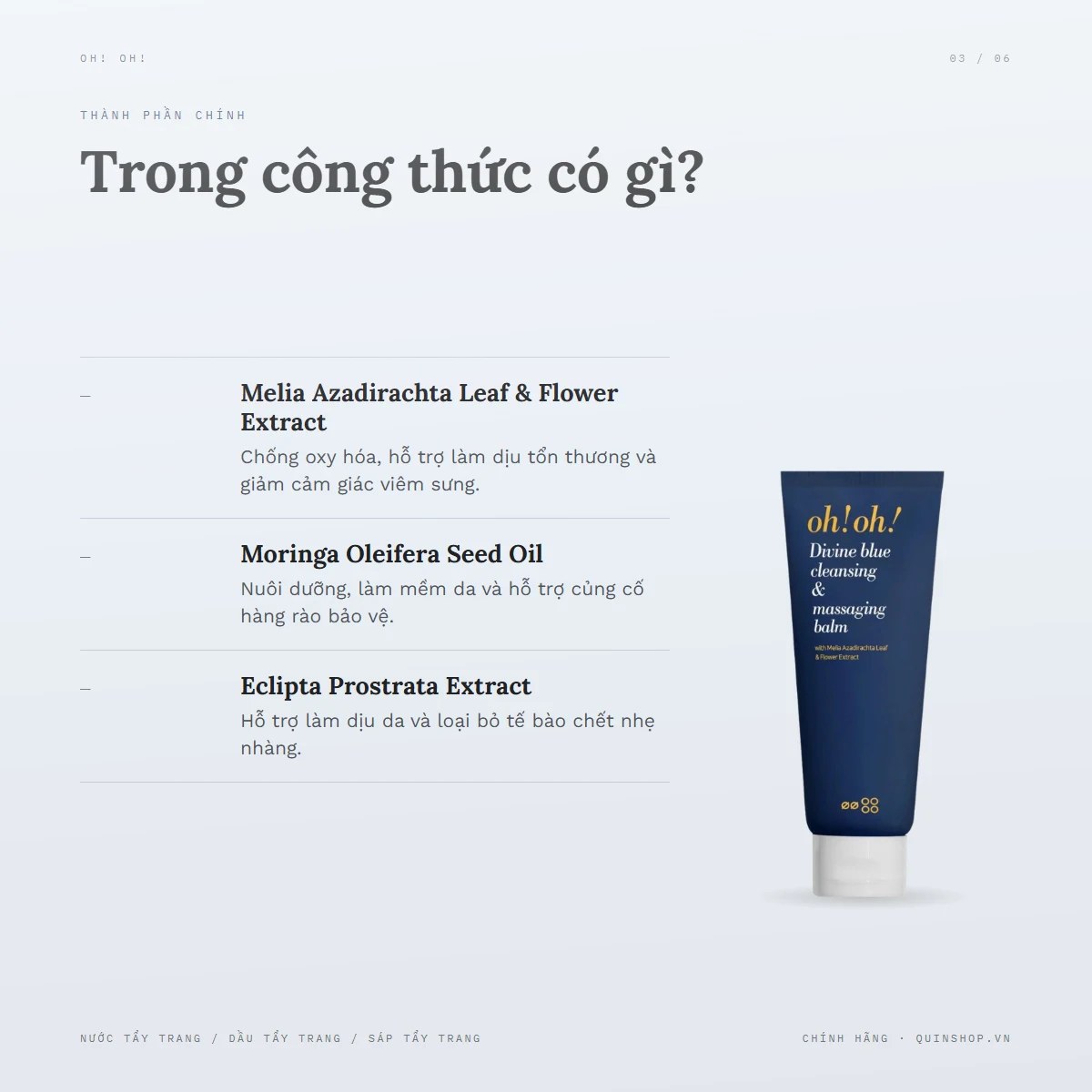 Sáp Tẩy Trang Oh! Oh! Divine Blue Cleansing & Massaging Balm — Bảng thành phần có gì đáng chú ý?