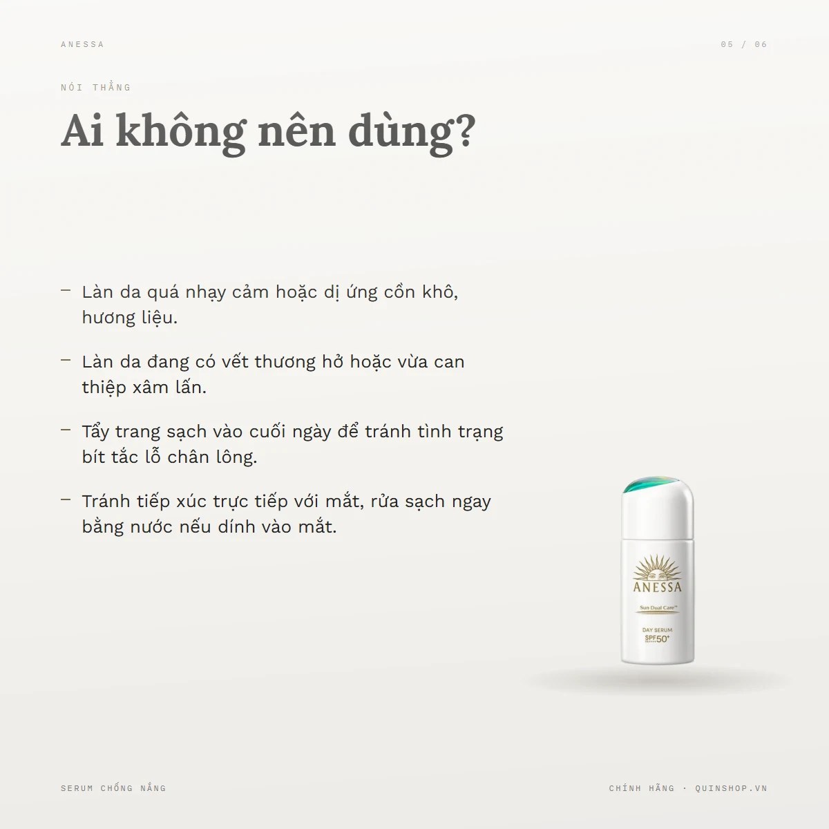 Serum Chống Nắng Anessa Sun Dual Care™ Day Serum N SPF50+ — Ai không nên dùng?