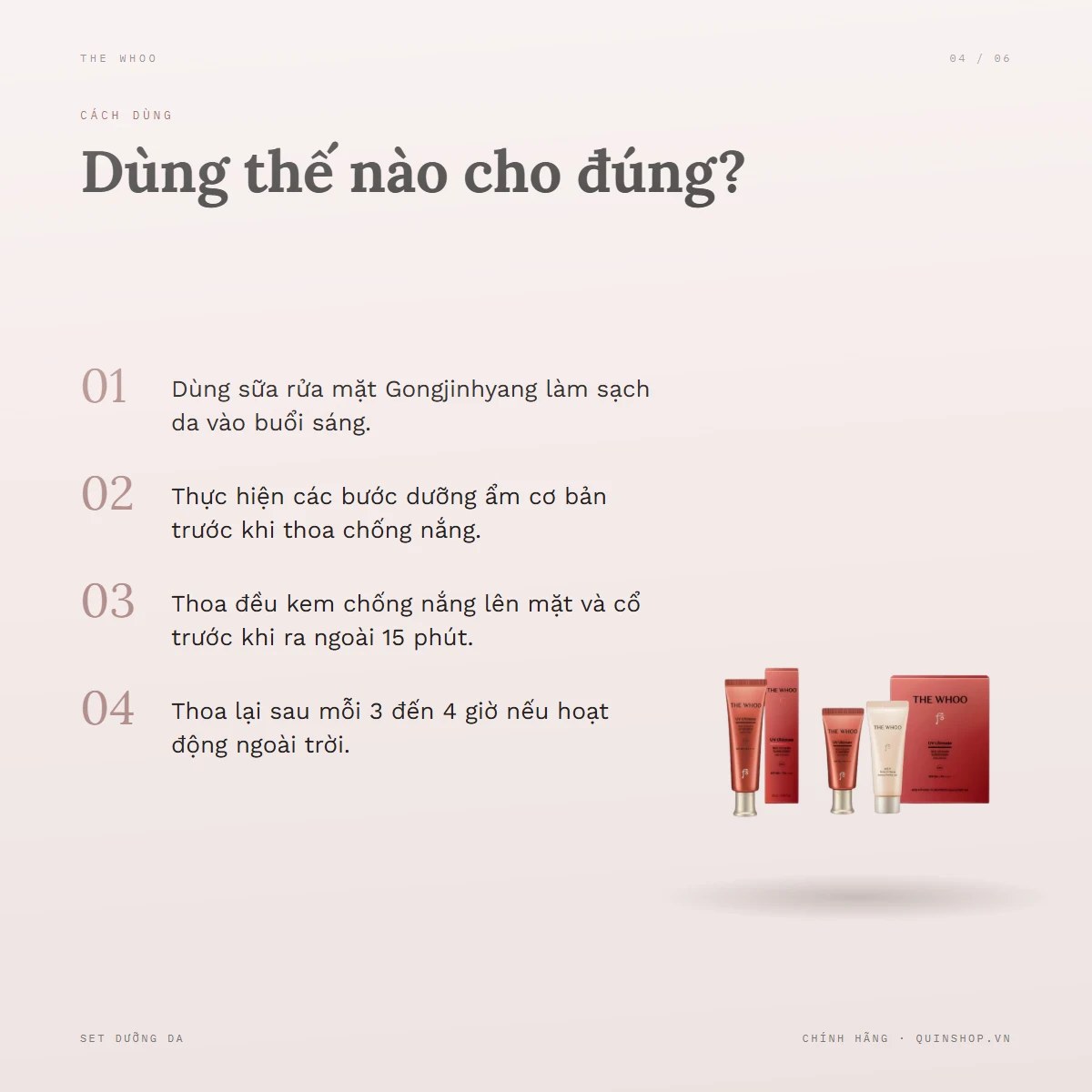 Set Chống Nắng The Whoo UV Ultimate Red Vitamin Sunscreen Special Set — Dùng vào buổi nào và bao lâu một lần?