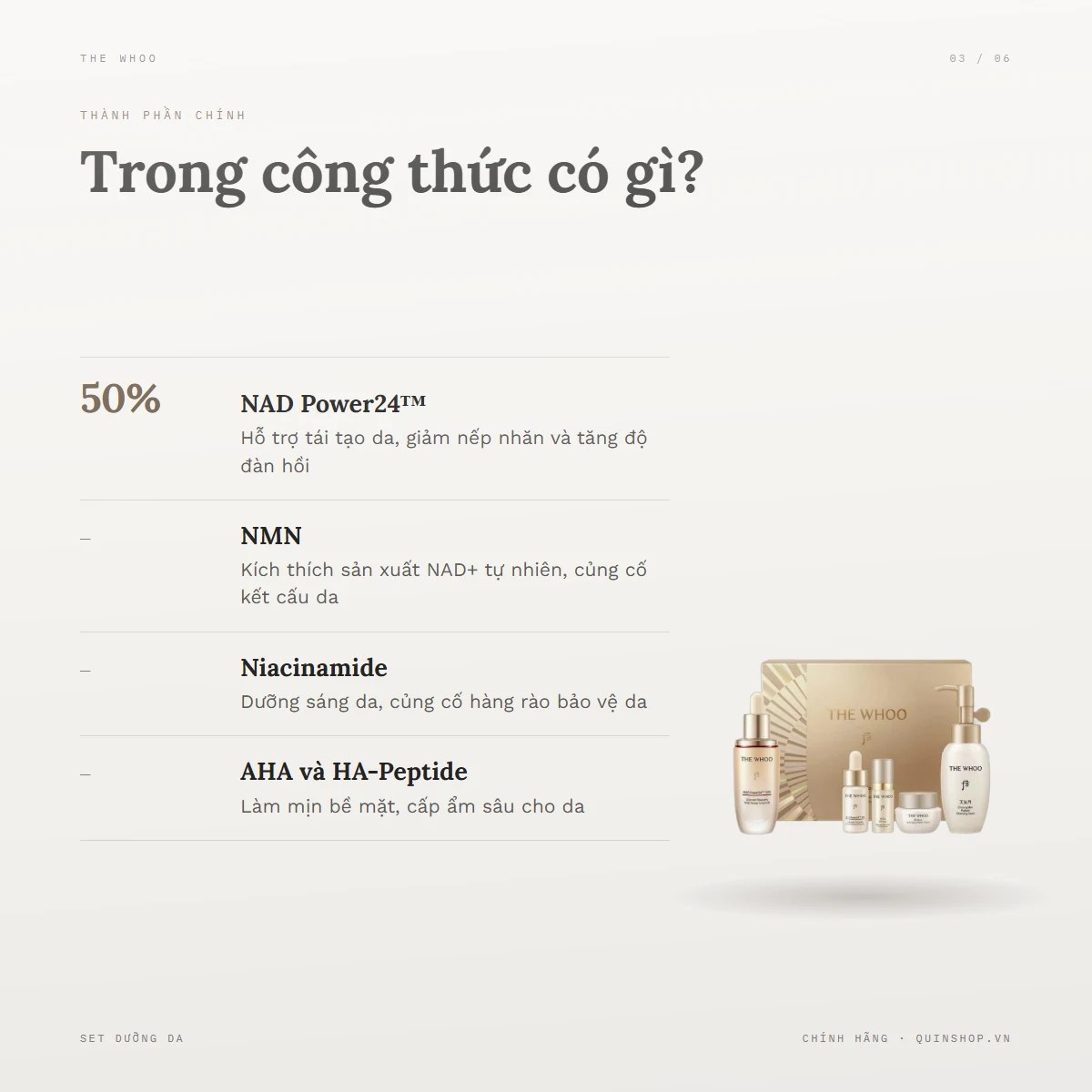 Set Tinh Chất The Whoo Bichup Ultimate Recovery NAD Power Ampoule Special Set — Bảng thành phần có gì đáng chú ý?