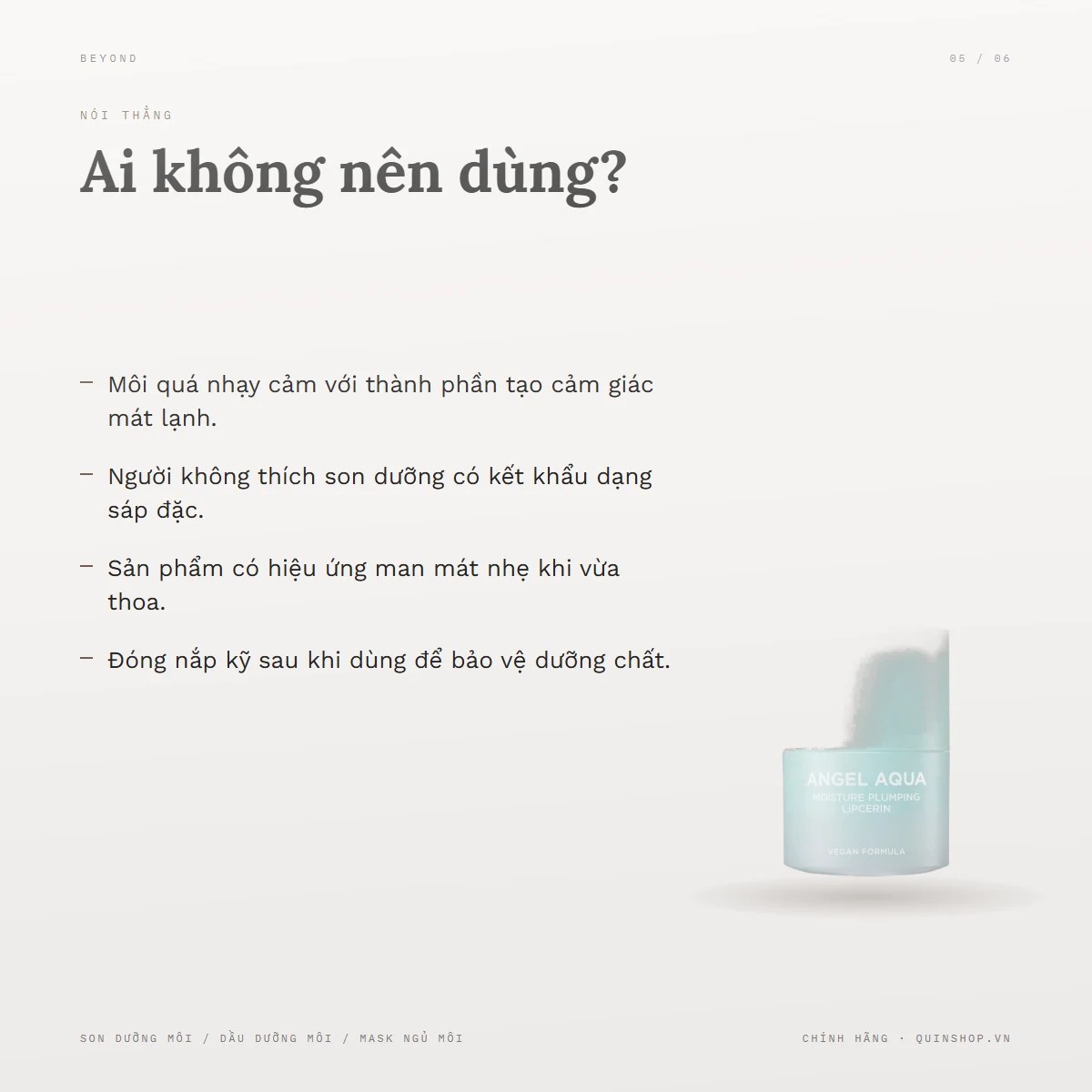 Son Dưỡng Beyond Angel Aqua Moisture Plumping Lipcerin — Ai không nên dùng hoặc lưu ý gì?