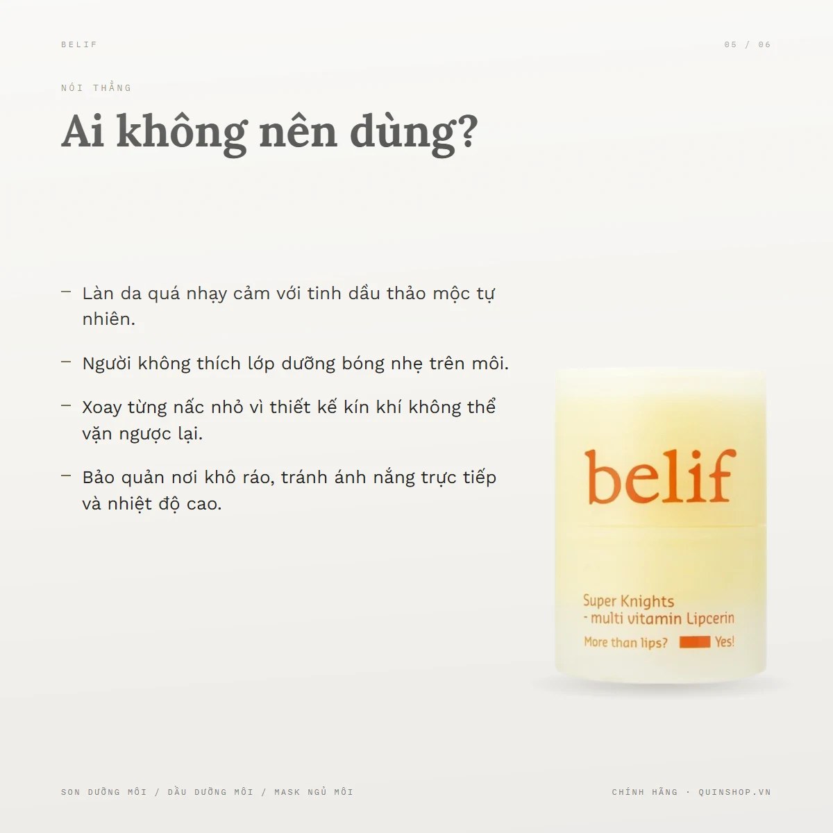 Son Dưỡng Môi Belif Super Knights Multi Vitamin Lipcerin — Ai không nên dùng?