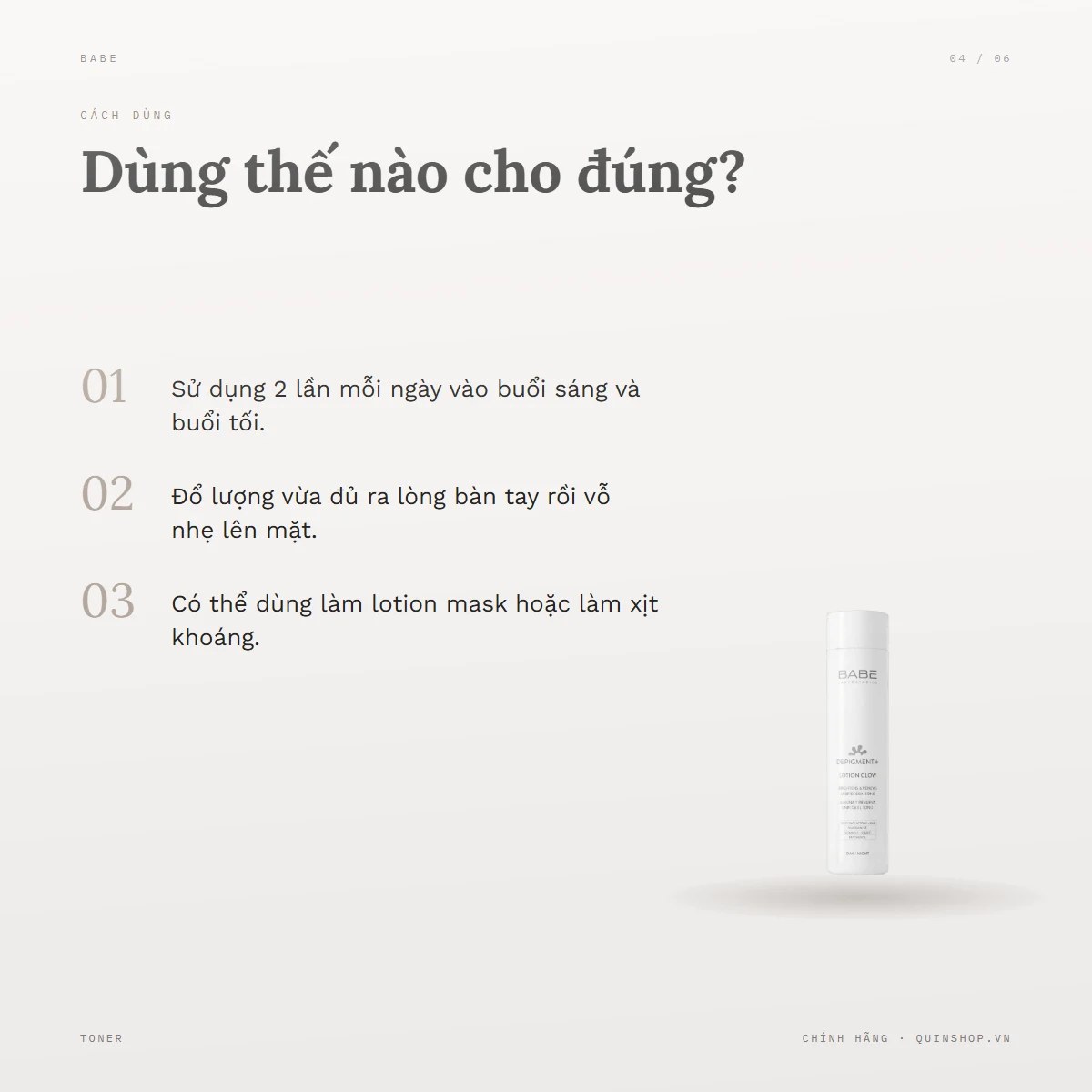 Toner Dưỡng Sáng Babe Labortorios Depigment+ Lotion Glow — Dùng vào buổi nào và bao lâu một lần?