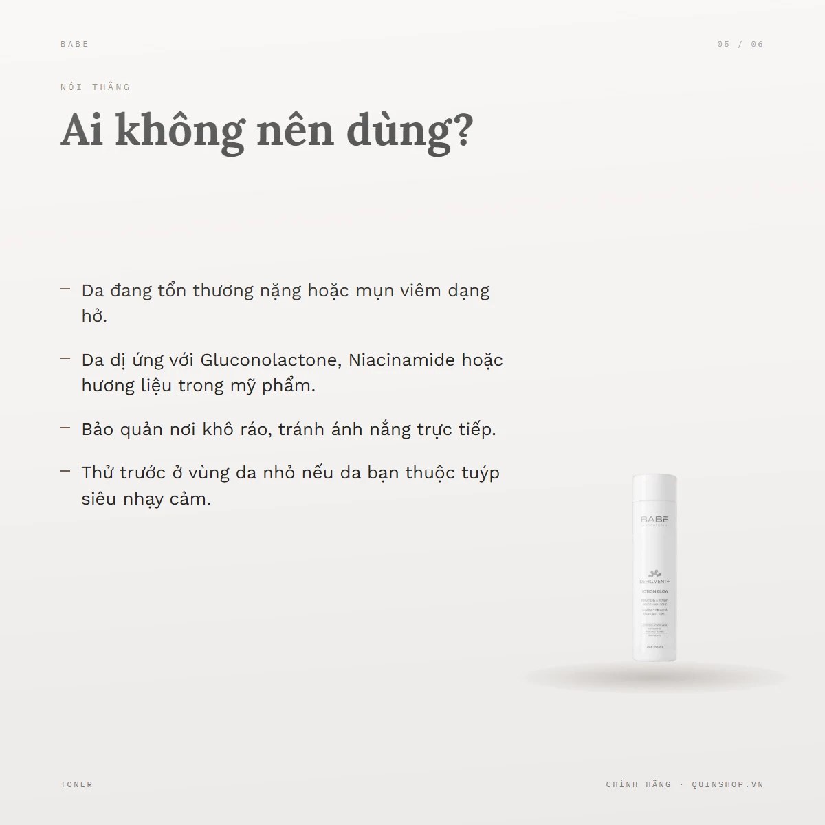 Toner Dưỡng Sáng Babe Labortorios Depigment+ Lotion Glow — Ai không nên dùng?