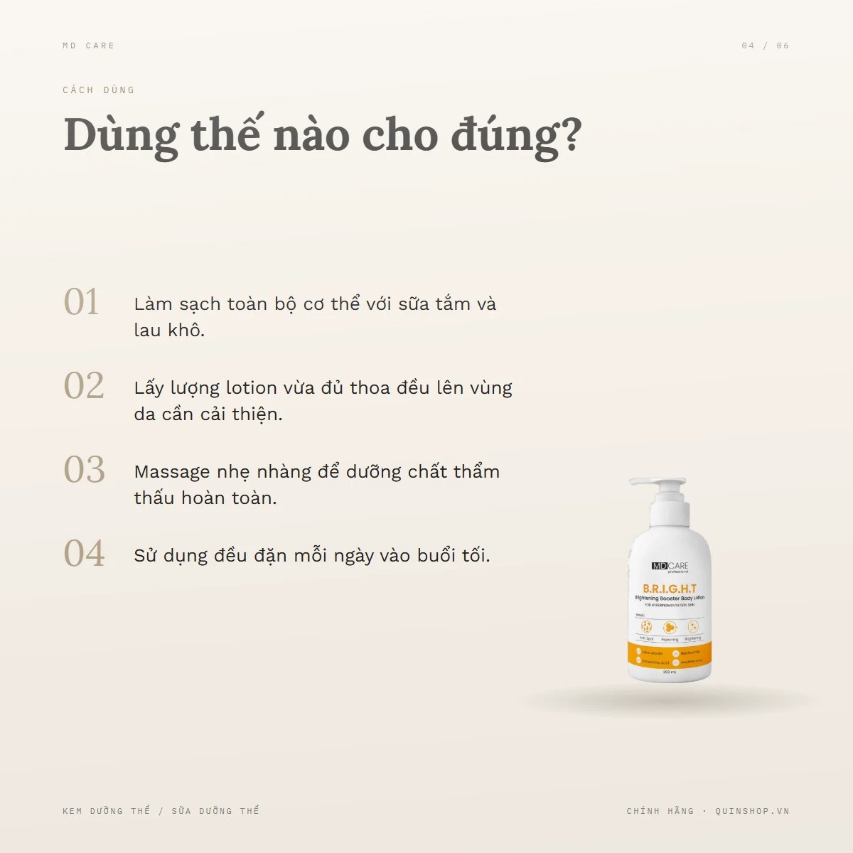 Sữa Dưỡng Thể MD Care Brightening Booster Body Lotion — Nên sử dụng sản phẩm vào lúc nào để đạt hiệu quả?