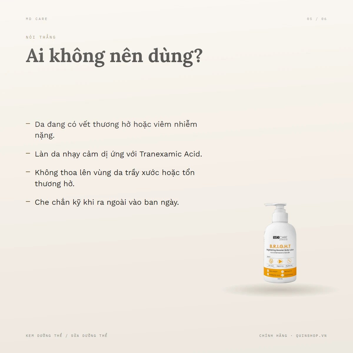Sữa Dưỡng Thể MD Care Brightening Booster Body Lotion — Ai không nên dùng sản phẩm này?