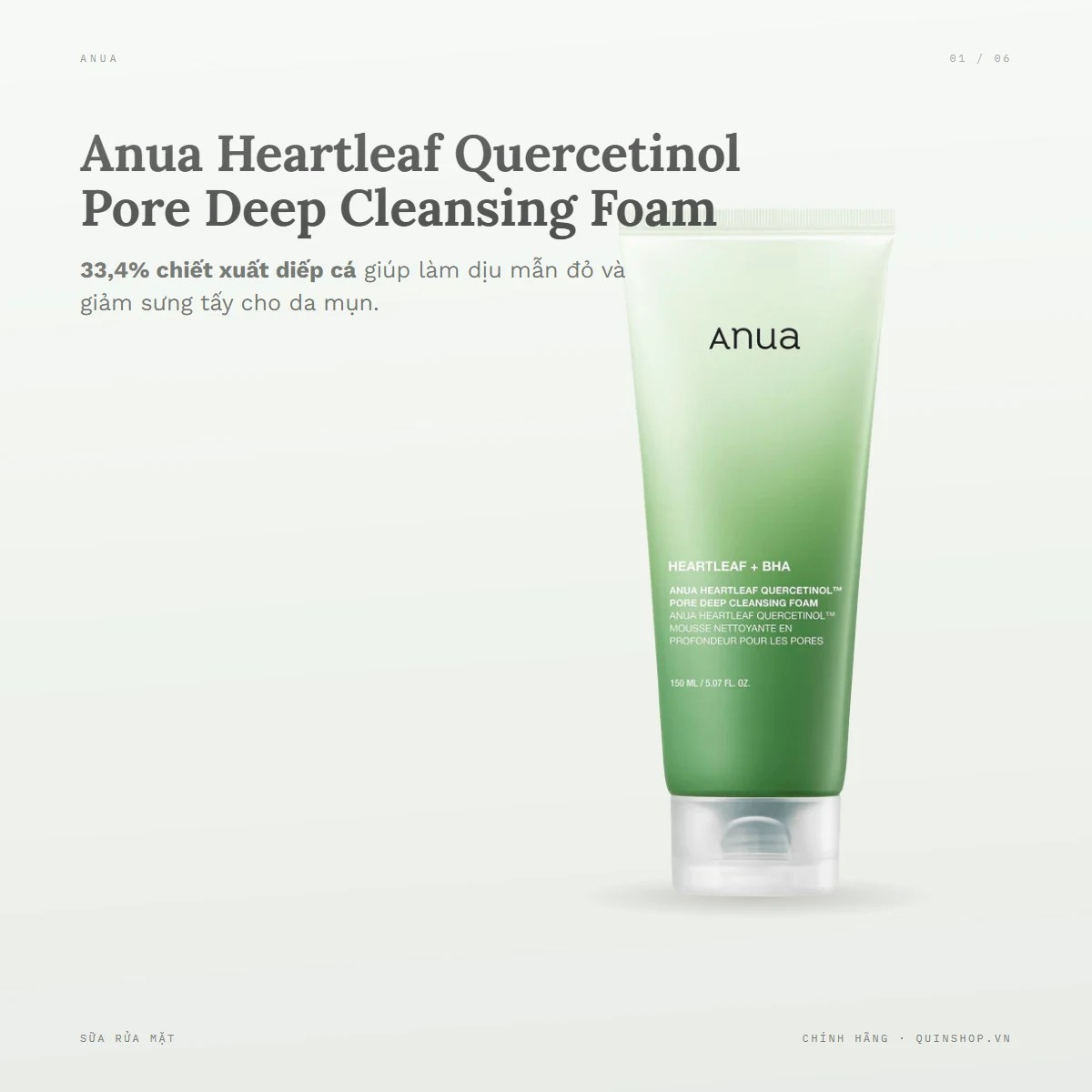 Sữa Rửa Mặt Anua Heartleaf + BHA Quercetinol Pore Deep Cleansing Foam