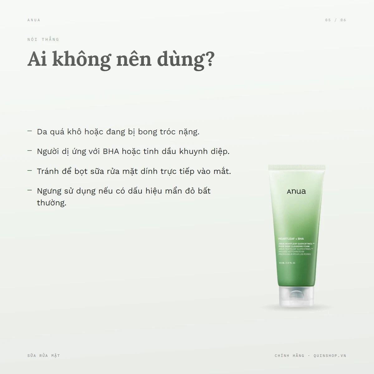 Sữa Rửa Mặt Anua Heartleaf + BHA Quercetinol Pore Deep Cleansing Foam — Ai không nên dùng?