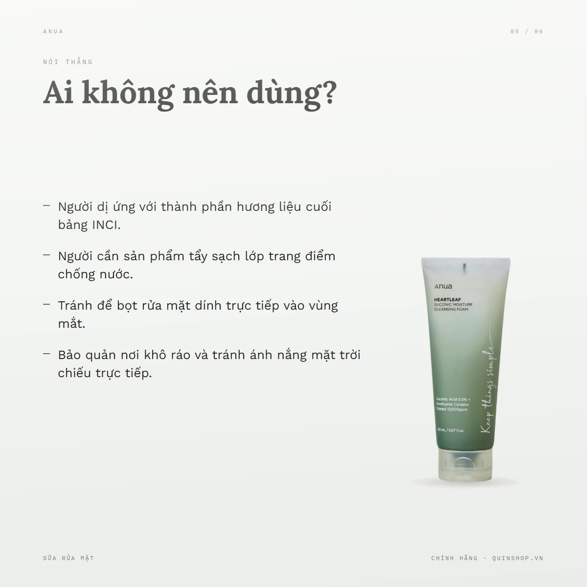 Sữa Rửa Mặt Anua Heartleaf Succinic Moisture Cleansing Foam — Ai không nên dùng?