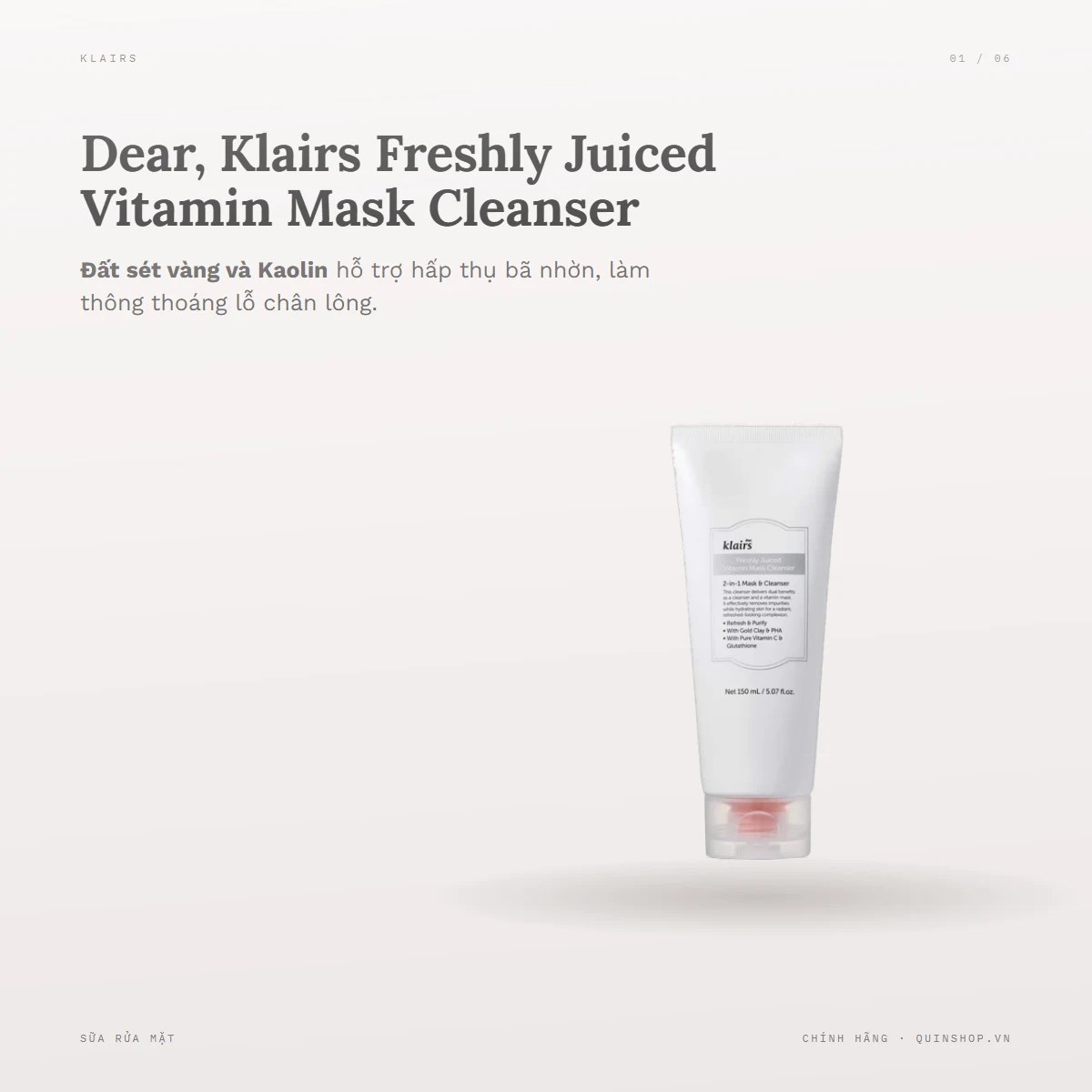 Sữa Rửa Mặt Dear, Klairs Freshly Juiced Vitamin Mask Cleanser
