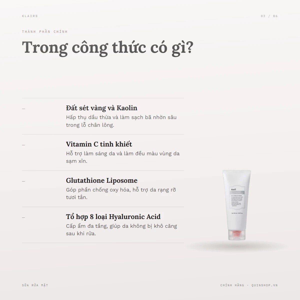 Sữa Rửa Mặt Dear, Klairs Freshly Juiced Vitamin Mask Cleanser — Bảng thành phần có gì đáng chú ý?