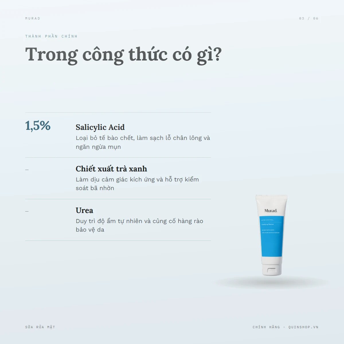 Sữa Rửa Mặt Murad Clarifying Cleanser — Bảng thành phần có gì đáng chú ý?