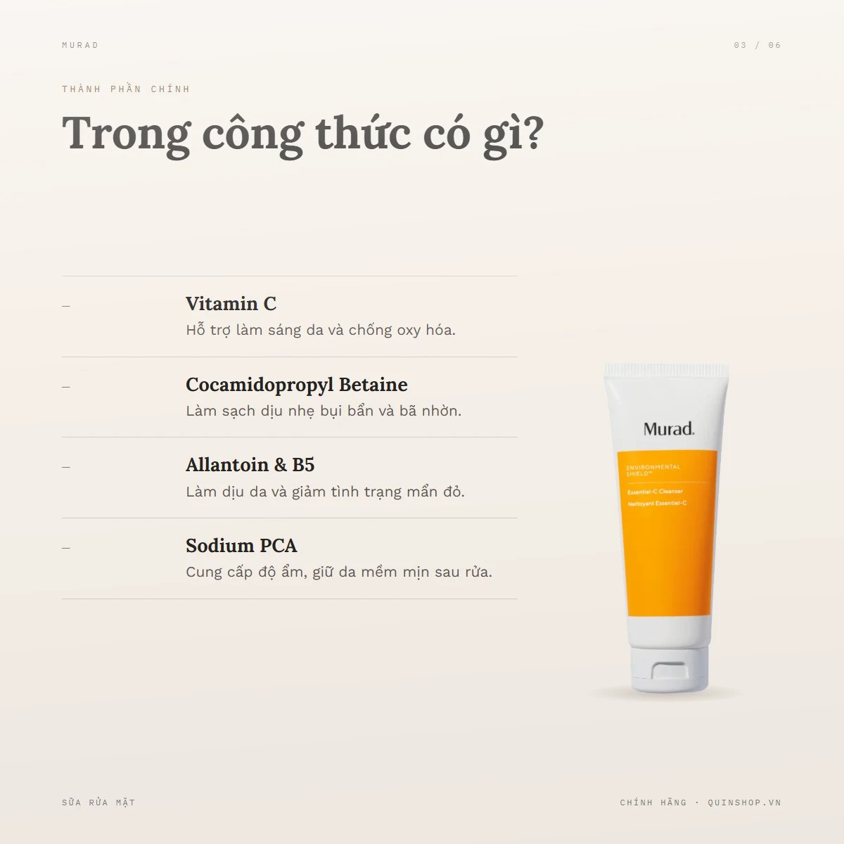 Sữa Rửa Mặt Murad Essential-C Cleanser — Bảng thành phần có gì đáng chú ý?