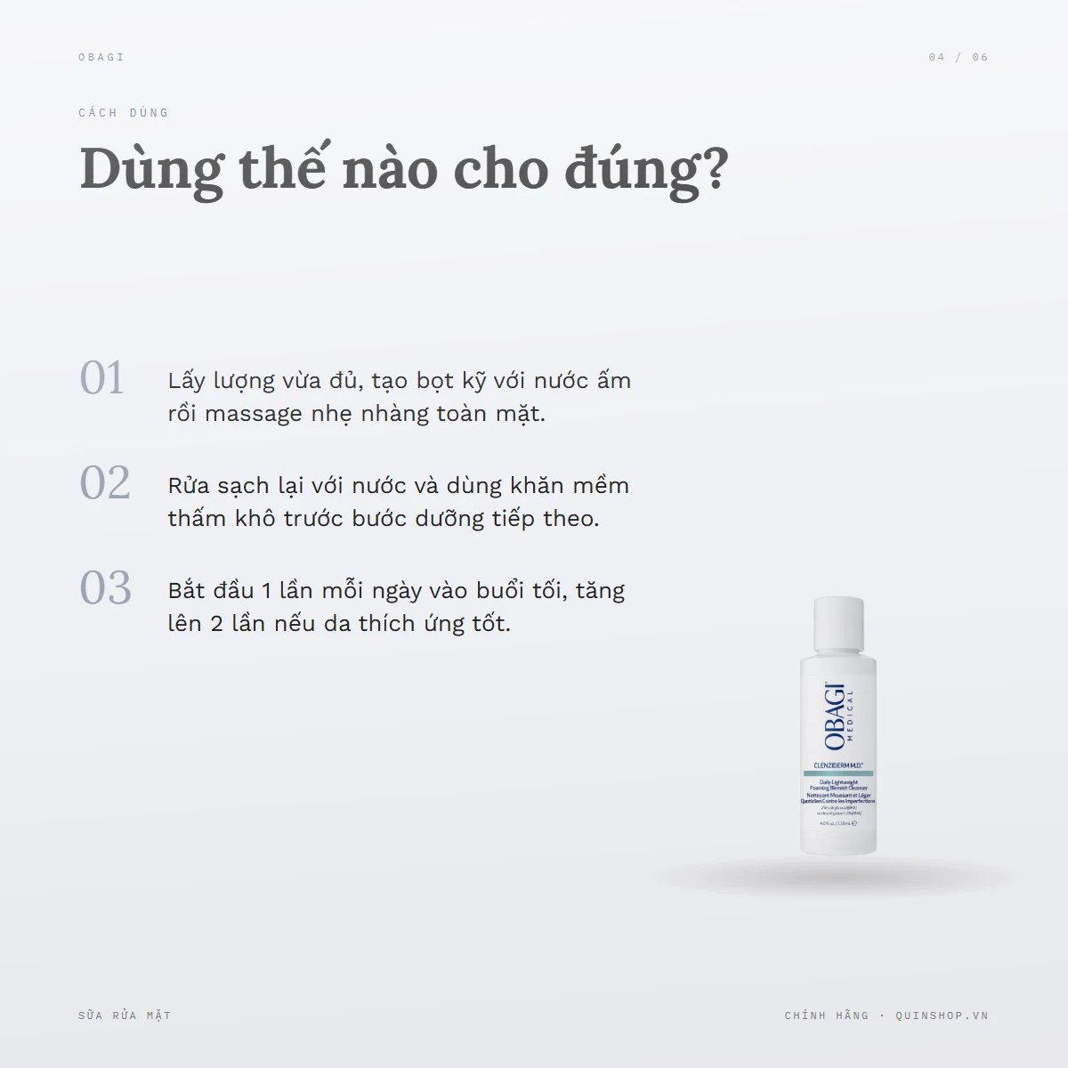 Sữa Rửa Mặt Obagi Medical Clenziderm M.D. Daily Lightweight Foaming Blemish Cleanser — Dùng vào buổi nào và bao lâu một lần?