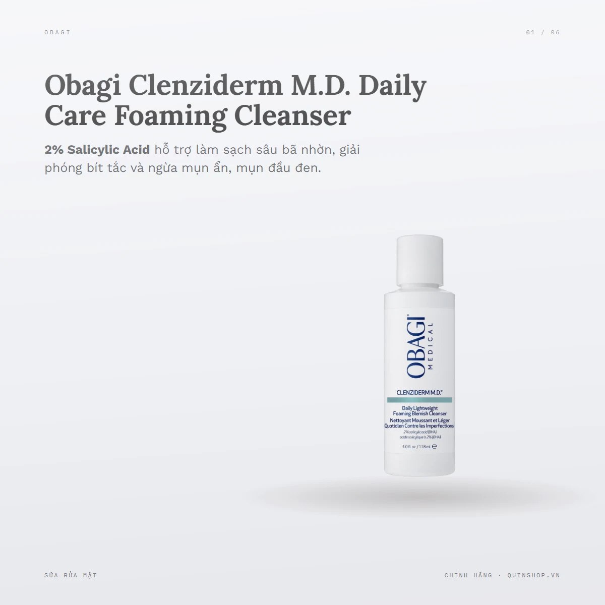 Sữa Rửa Mặt Obagi Medical Clenziderm M.D. Daily Lightweight Foaming Blemish Cleanser
