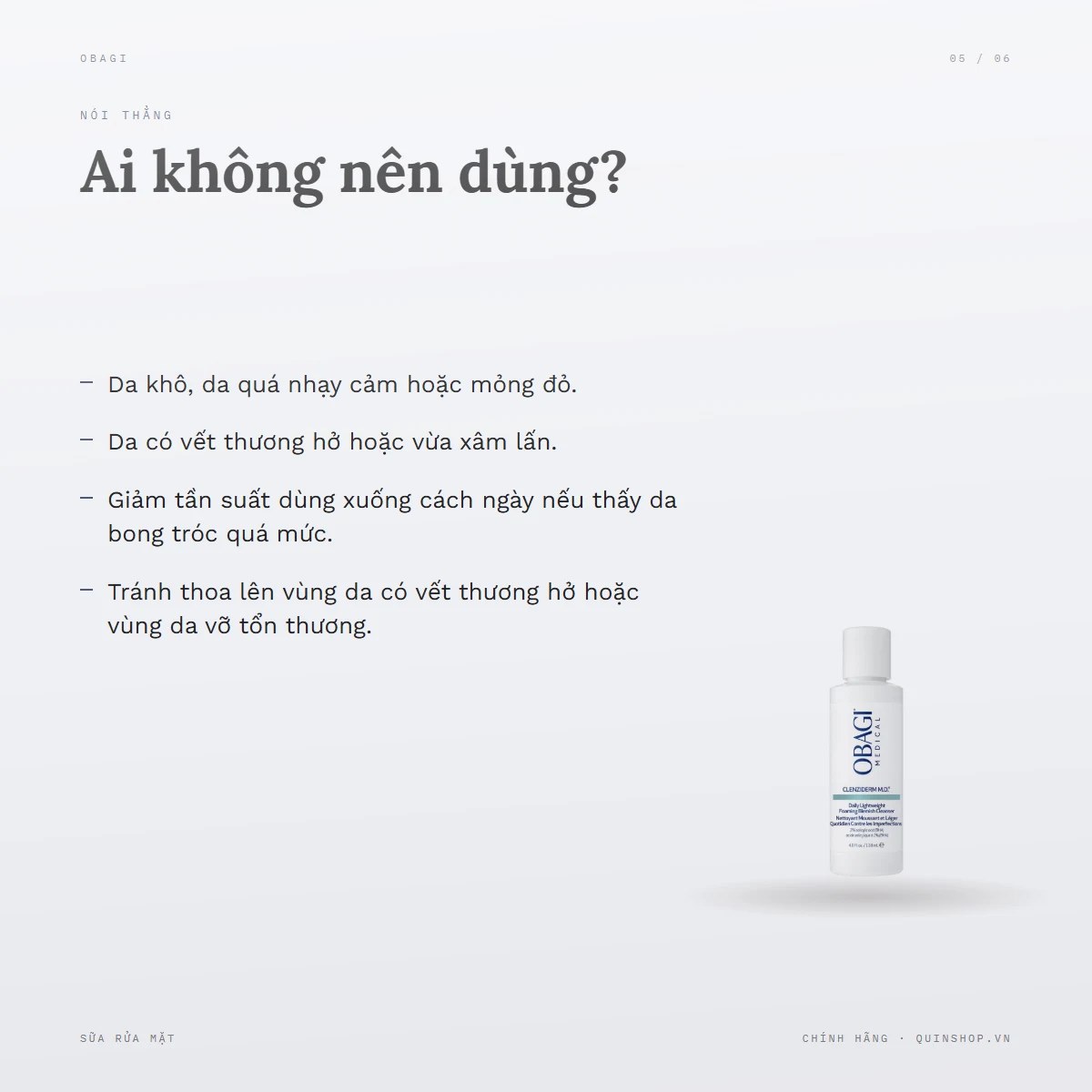 Sữa Rửa Mặt Obagi Medical Clenziderm M.D. Daily Lightweight Foaming Blemish Cleanser — Ai không nên dùng?