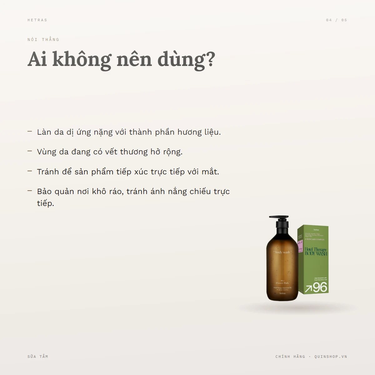 Sữa Tắm Hetras Hotel Therapy Body Wash — Ai không nên dùng sản phẩm này?