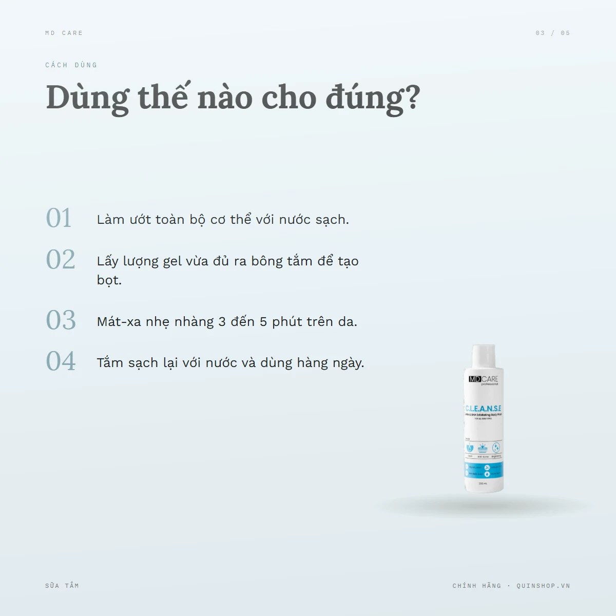 Sữa Tắm MD Care AHAS & BHA Exfoliating Body Wash — Dùng vào buổi nào và bao lâu một lần?