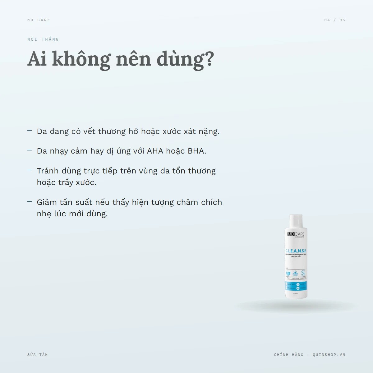 Sữa Tắm MD Care AHAS & BHA Exfoliating Body Wash — Ai không nên dùng?