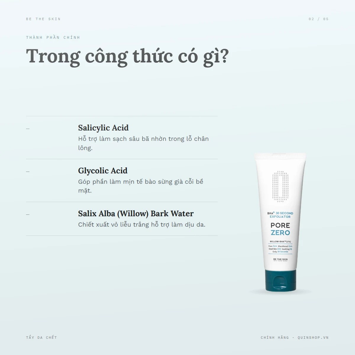 Tẩy Da Chết Be The Skin BHA+ Pore Zero 30 Second Exfoliator — Bảng thành phần có gì đáng chú ý?