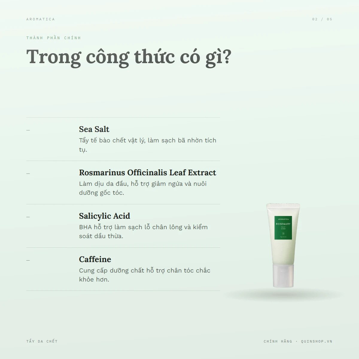 Tẩy Da Chết Da Đầu Aromatica Rosemary Scalp Scrub 2 — Công thức làm sạch da đầu có gì đặc biệt?
