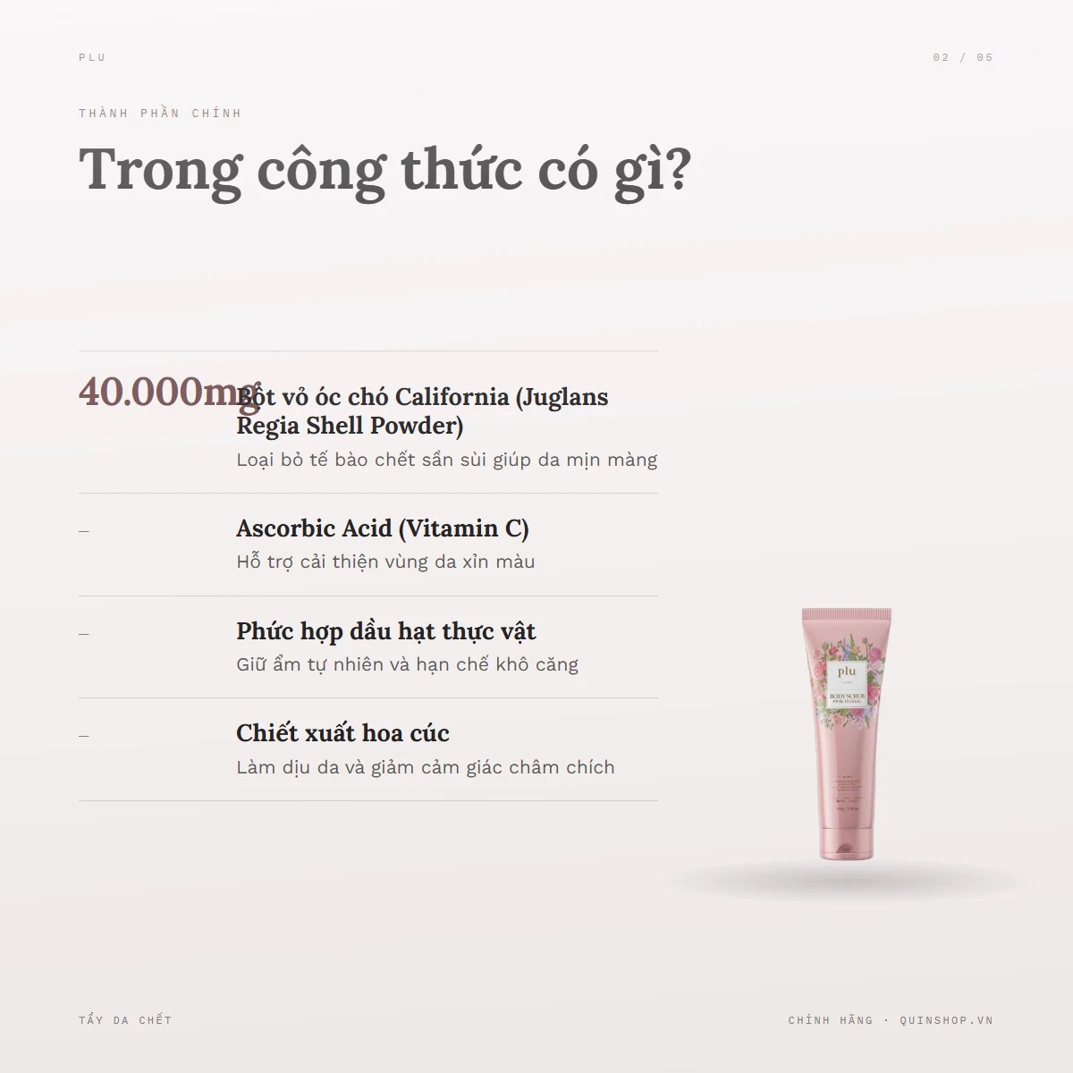 Tẩy Tế Bào Chết Plu Body Scrub — Bảng thành phần có gì đáng chú ý?